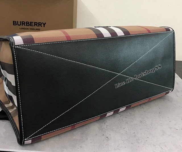 Burberry專櫃新款手提購物袋 巴寶莉棉質格子托特款The Belt貝爾特包 yxb1309